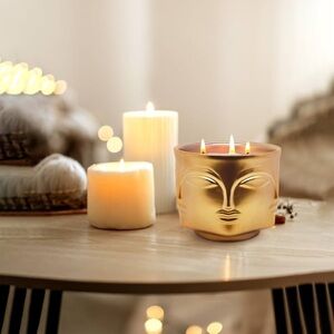 🎄🆕 XL Buddha Face 3-Wick Apple Cinnamon Aromatherapy Soy Wax Candle 20oz